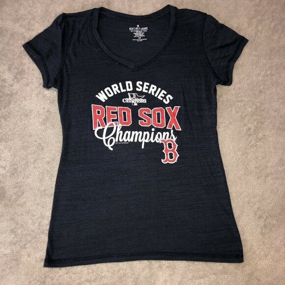 Boston RED SOX World Champion Soft As Grape Navy Short Sleeve T-Shirt - Picture 2 of 5